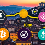 **

A vibrant, dynamic cryptocurrency market chart with superimposed icons representing Bitcoin, Ethereum, and DeFi tokens. The background should feature subtle Italian cityscape elements, and the overall tone should be modern and tech-forward. Emphasize the concept of "gemme nascoste" (hidden gems) with a slight glow around certain less prominent coins on the chart.

**