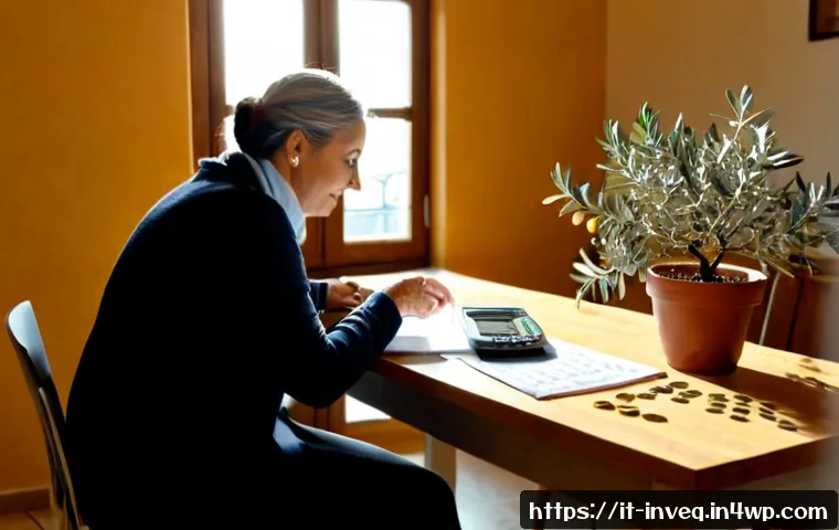 Home 17 파이어족의 지속 가능한 투자 원칙 - Photorealistic Italian couple in their late 50s reviewing a long-term investment plan at a sunlit ki...